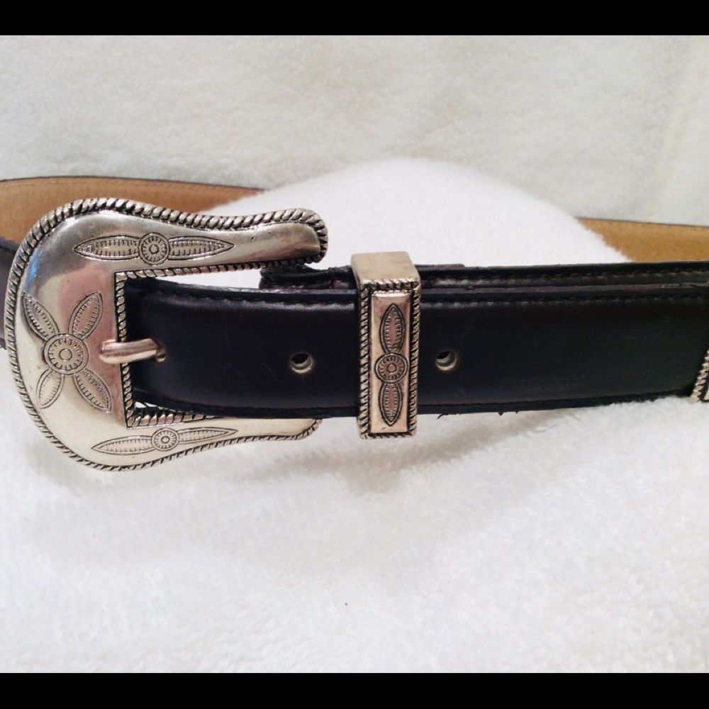 Western new brown belt leather silver buckle 28”